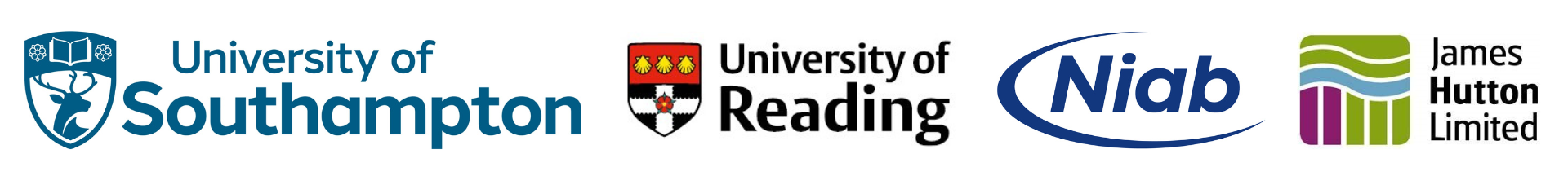 Collaborating Partner Logo- University of Southampton, University of Reading, Niab & James Hutton Limited